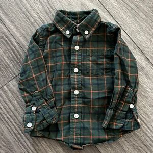 Janie and Jack green with orange and blue plaid button up